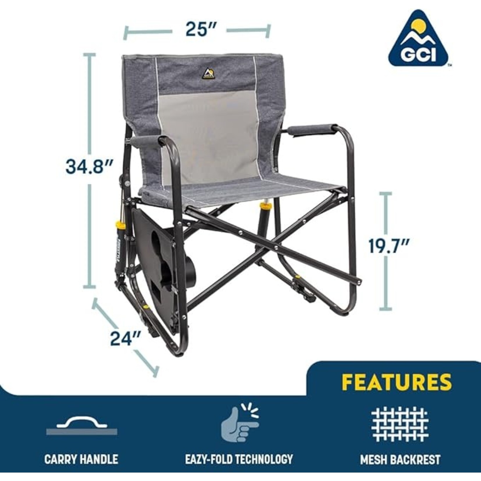 GCI OUTDOOR GCI OUTDOOR FREESTYLE ROCKER WITH SIDE TABLE GREY