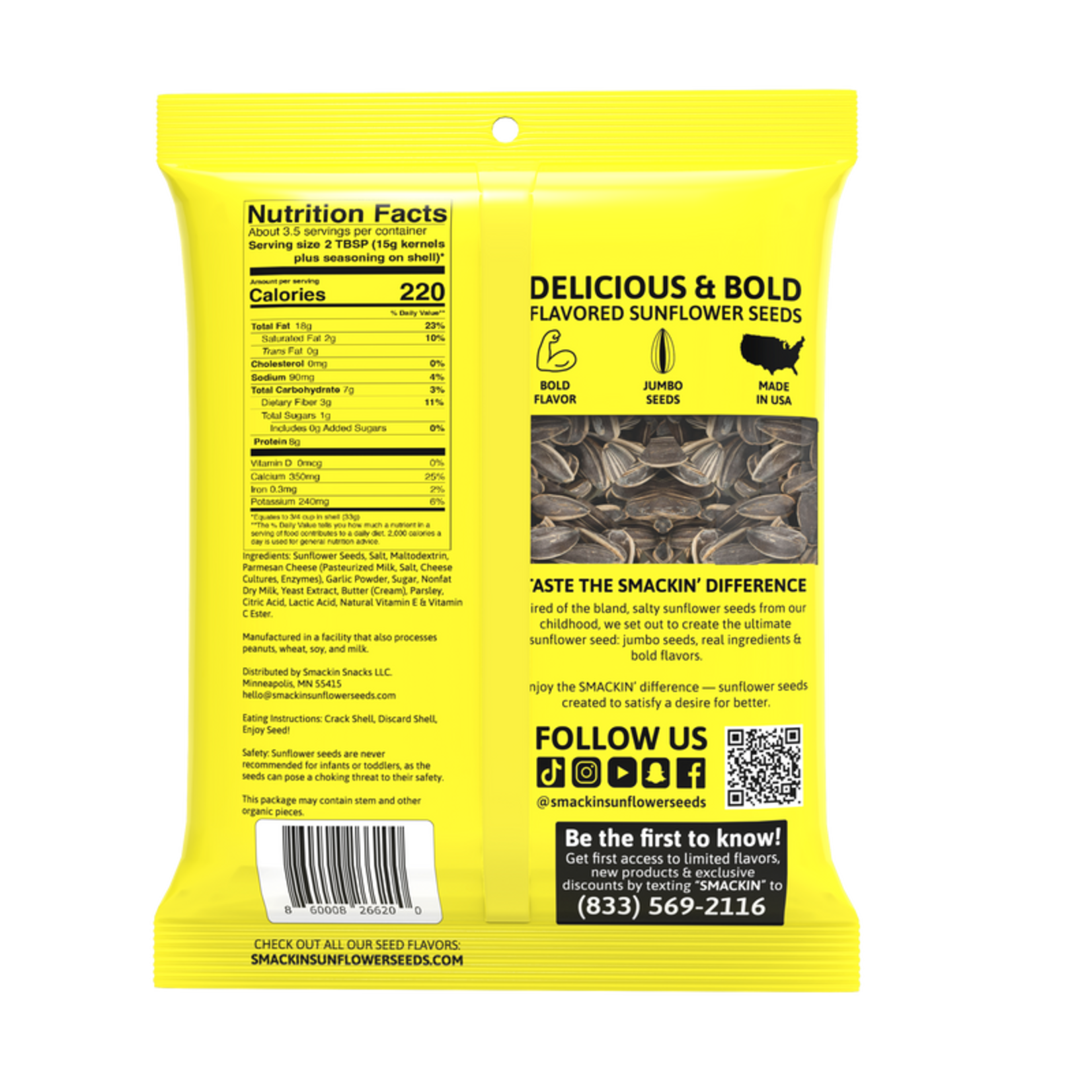 SMACKIN' SMACKIN' SUNFLOWERS SEEDS - 4 OZ RESEALABLE BAG