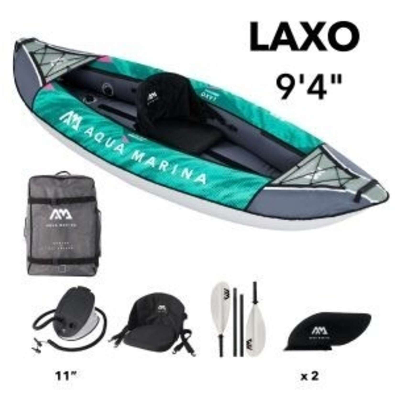 AQUAMARINA  LAXO-285 9'4" KAYAK GONFLABLE 1 PERS. AVEC PAGAIE GREEN