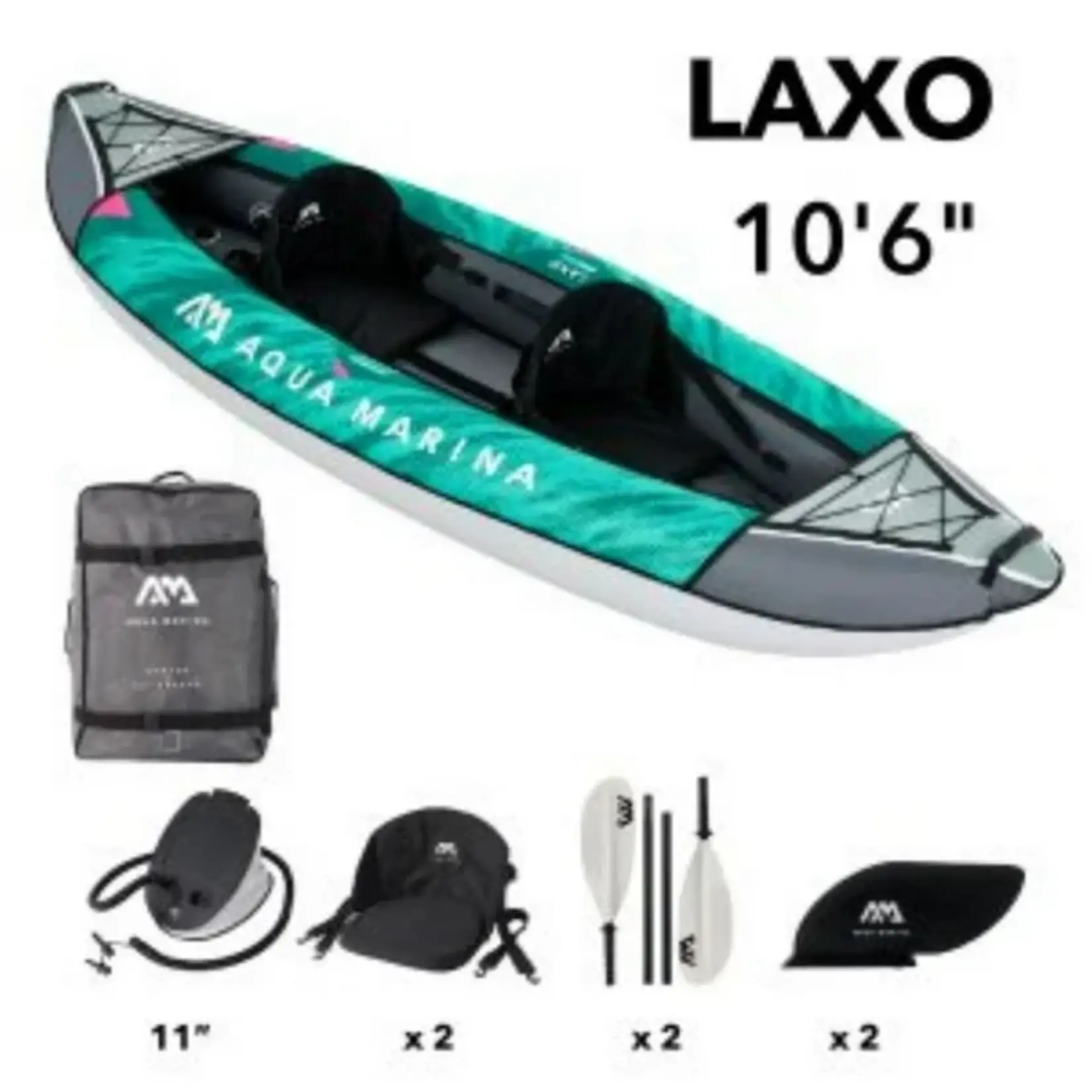 AQUAMARINA  LAXO-320 10'6" KAYAK GONFLABLE 2 PERS. AVEC PAGAIE GREEN