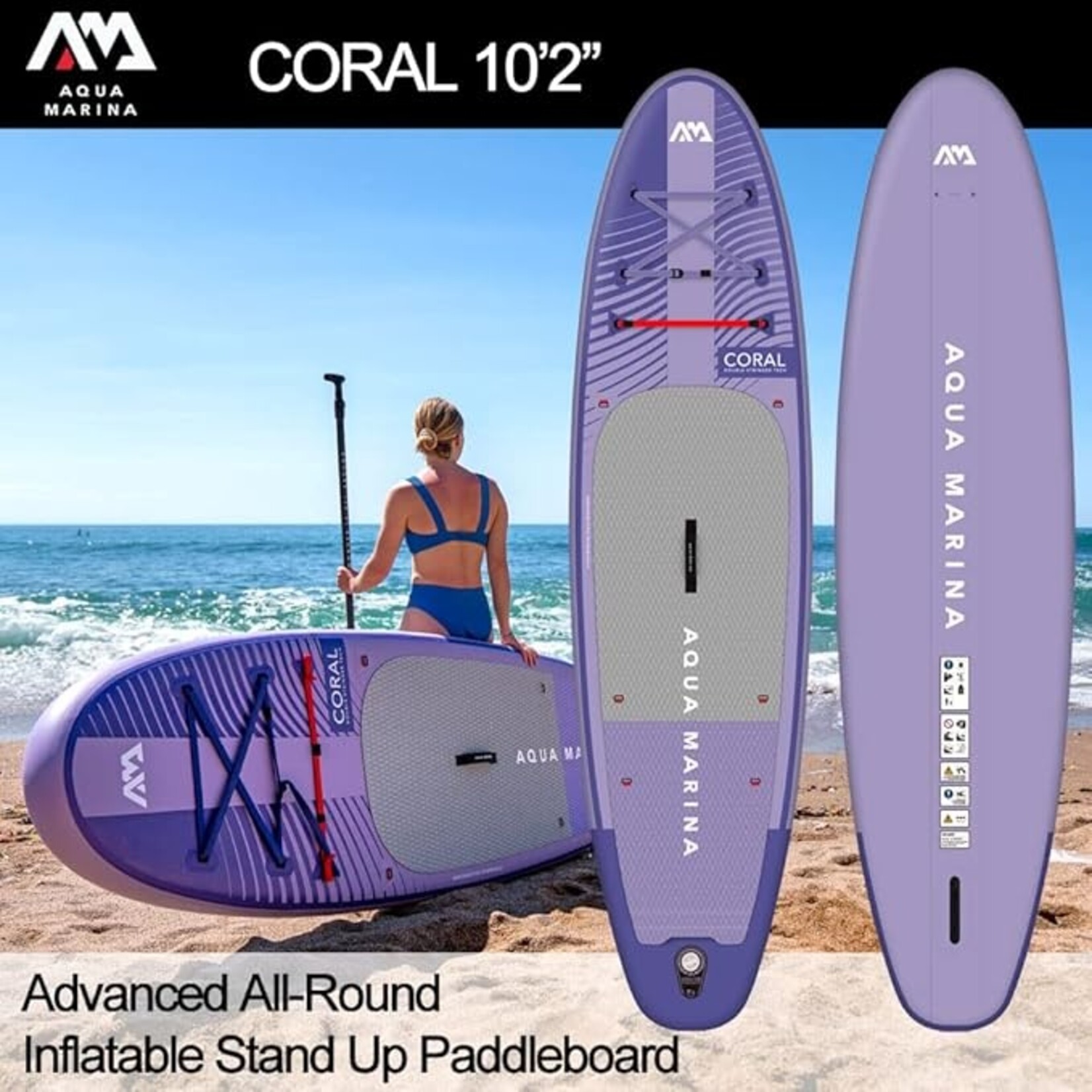 AQUA MARINA AQUAMARINA  CORAL 10'2" PLANCHE À PAGAIE GLONFLABLE AVEC PAGAIE NIGHT FADE