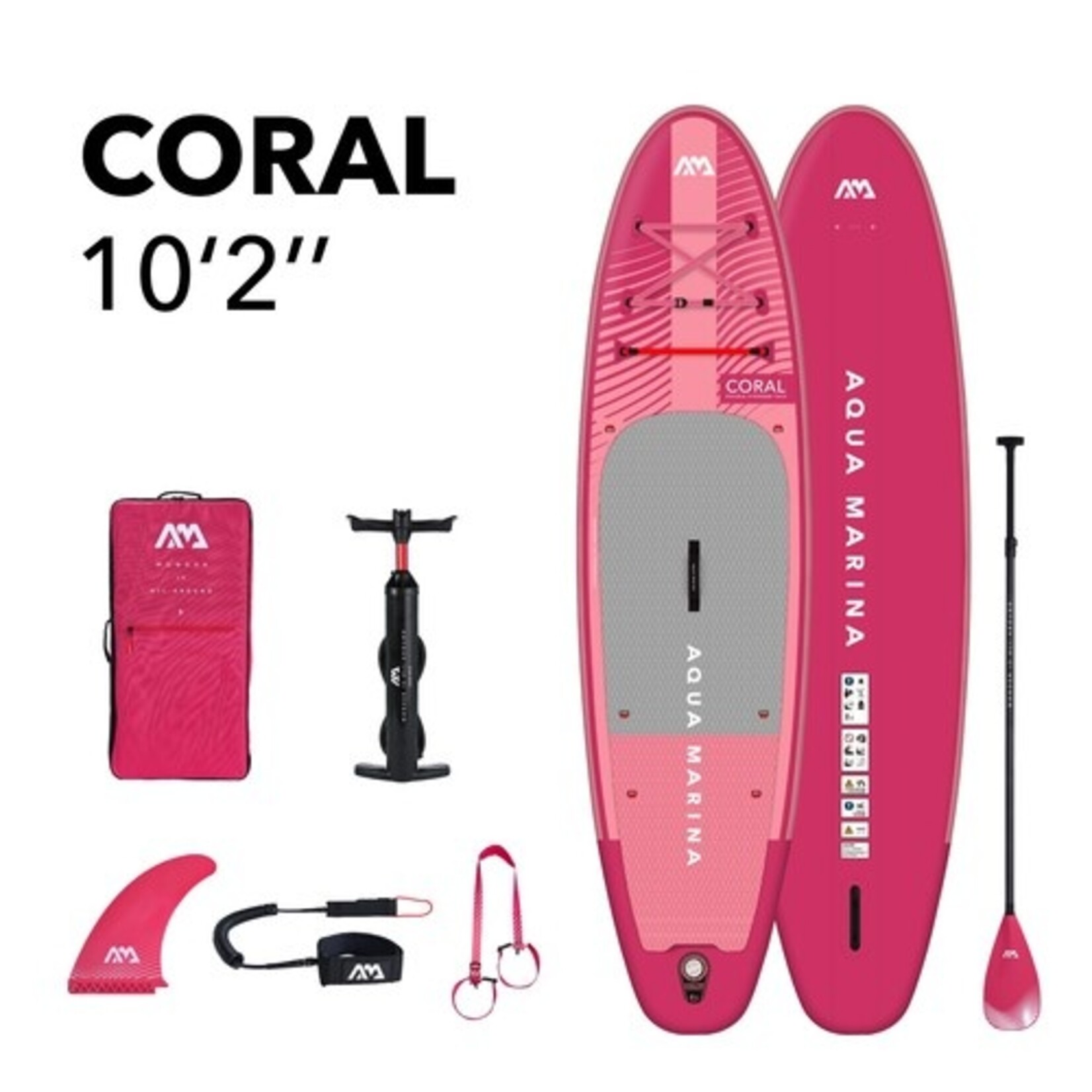 AQUA MARINA AQUAMARINA  CORAL 10'2" PLANCHE À PAGAIE GLONFLABLE AVEC PAGAIE RASPBERRY