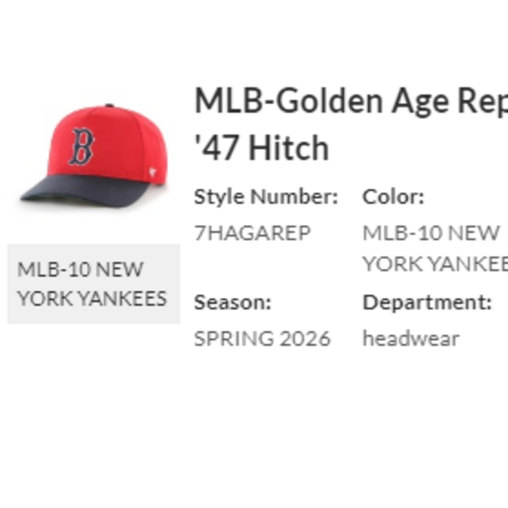 47 BRAND 47 CASQUETTE MLB GOLDEN AGE REPLIC 47 HITCH MLB-10 NEW YORK YANKEES OSFA