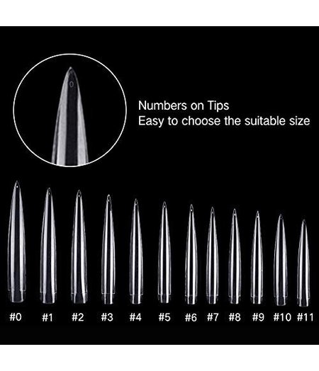 NAIL TIP EXTRA LONG CLEAR STILETTO - 10 PCS