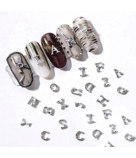 SILVER - LETTERS NAIL CHARMS (104 Pcs)