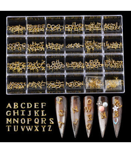 JACKIE SIGNATURE GOLD - LETTERS NAIL CHARMS - Box of 24 Styles