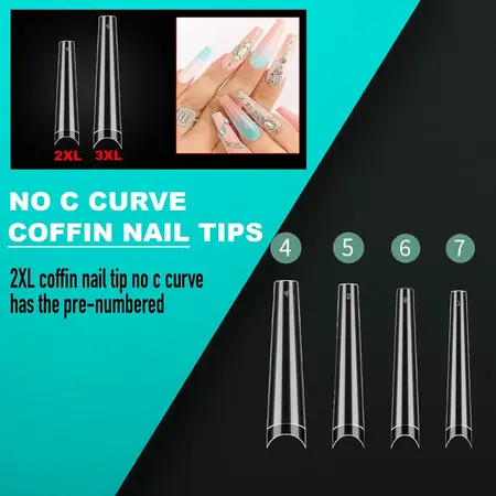 CLEAR XXL COFFIN TIP REFILL #4, 5, 6, 7 (3 SMALL BAGS/ EACH)