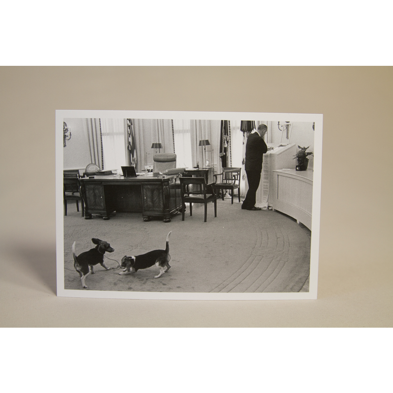 All the Way with LBJ LBJ in Oval Office with Beagles Postcard