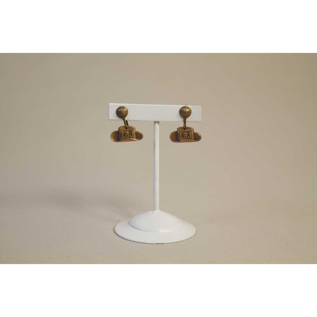 All the Way with LBJ Original 1964 Brass LBJ Hat Earrings