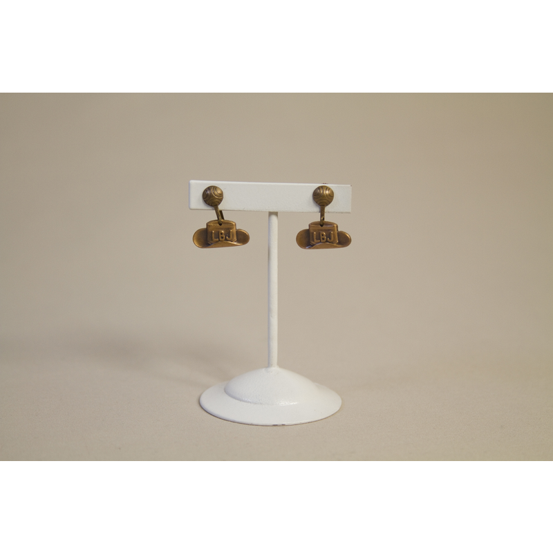 All the Way with LBJ Original 1964 Brass LBJ Hat Earrings