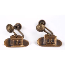 All the Way with LBJ Original 1964 Brass LBJ Hat Earrings