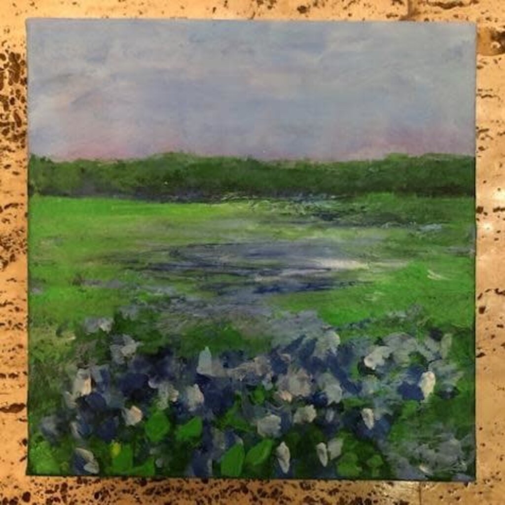 Austin & Texas Bluebonnets mixed media on 8x8 canvas by Jean Schuler
