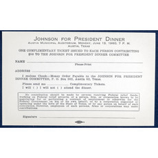 All the Way with LBJ Original Donation Request Form For Johnson For President Dinner - 1960