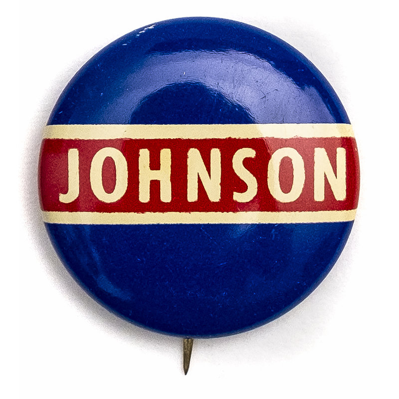 All the Way with LBJ Johnson Navy & Red Stripe Button