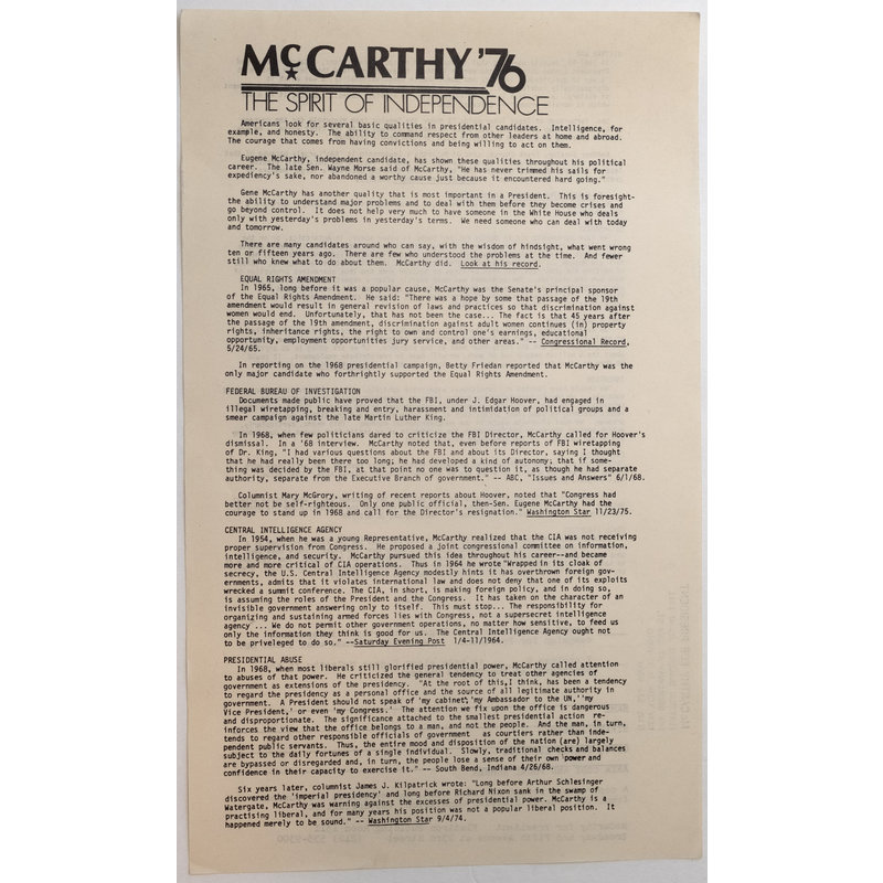 McCarthy '76 The Spirit of Independence Flyer