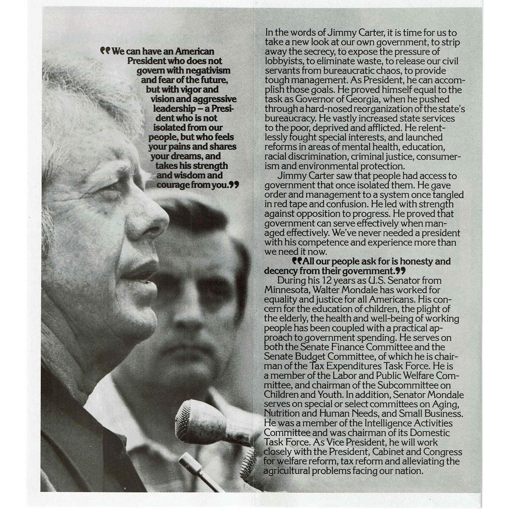 Carter Mondale 1976 Presidential Campaign Brochure