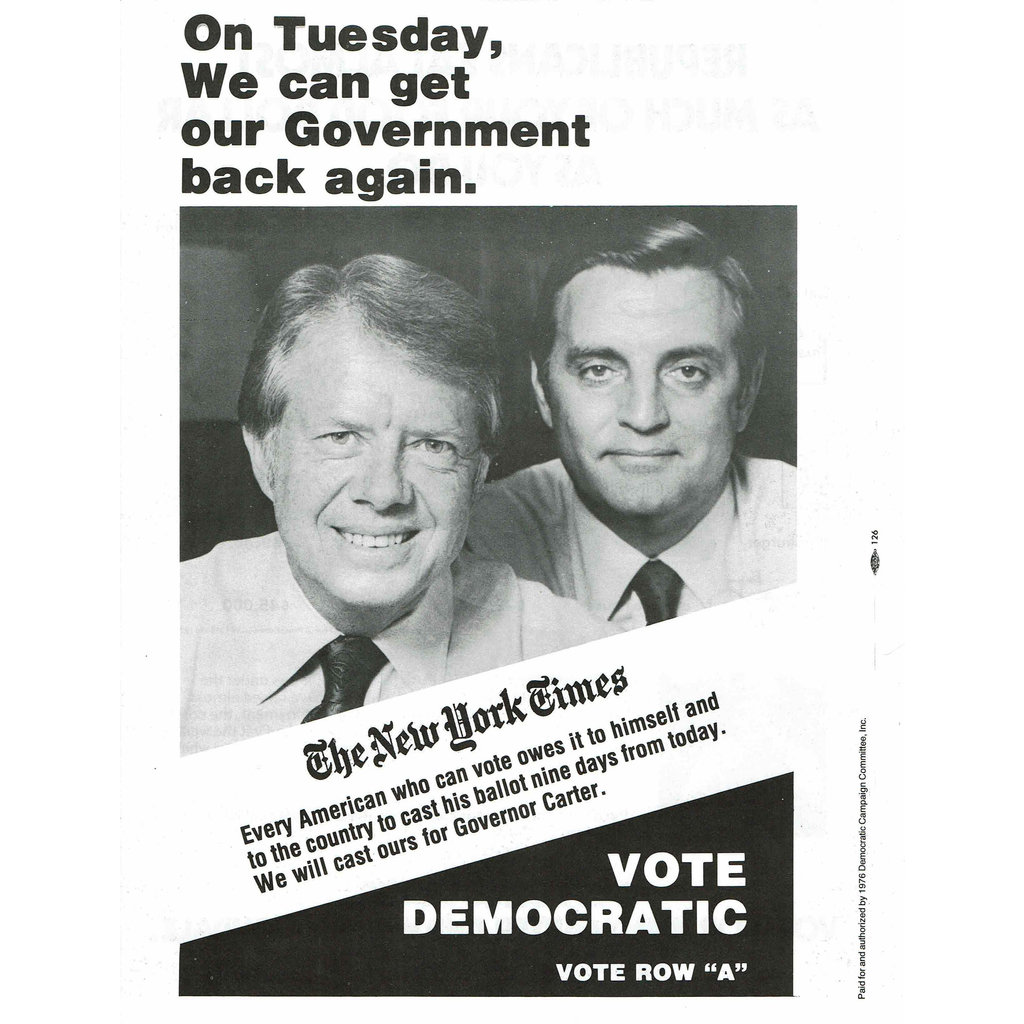 Carter Mondale 1976 New York Times Endorsement Flyer