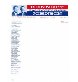 Set of 10 letterhead for Kennedy Johnson 1960 Texas Democratic Campaign