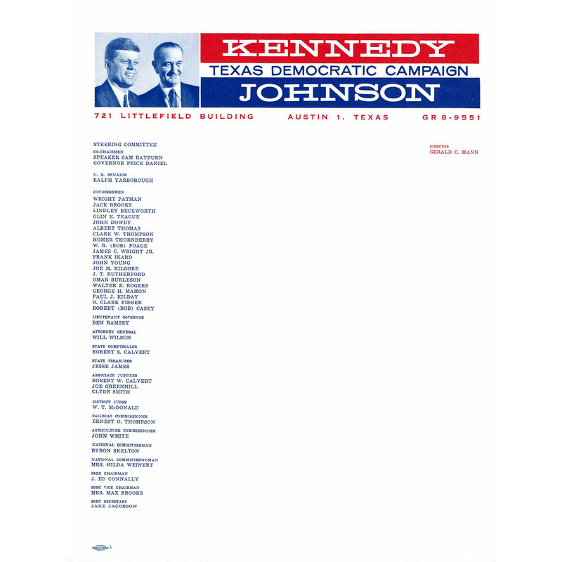 Set of 10 letterhead for Kennedy Johnson 1960 Texas Democratic Campaign