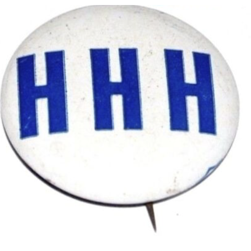 1968 Blue HHH on White Campaign Button