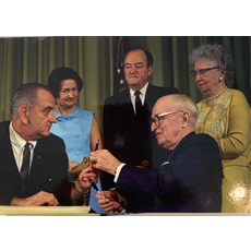All the Way with LBJ Medicare Bill Signing Postcard Color
