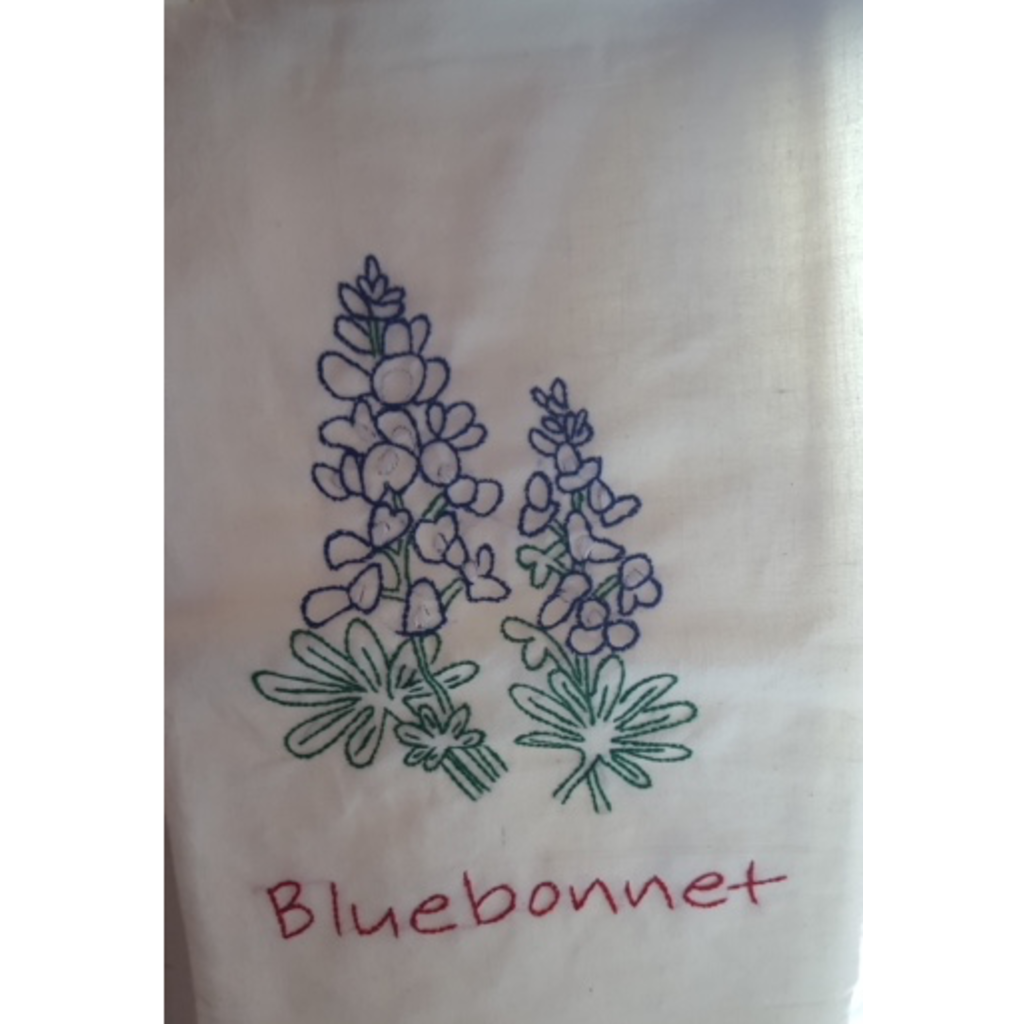 Austin & Texas Bluebonnet Embroidered Tea Towel