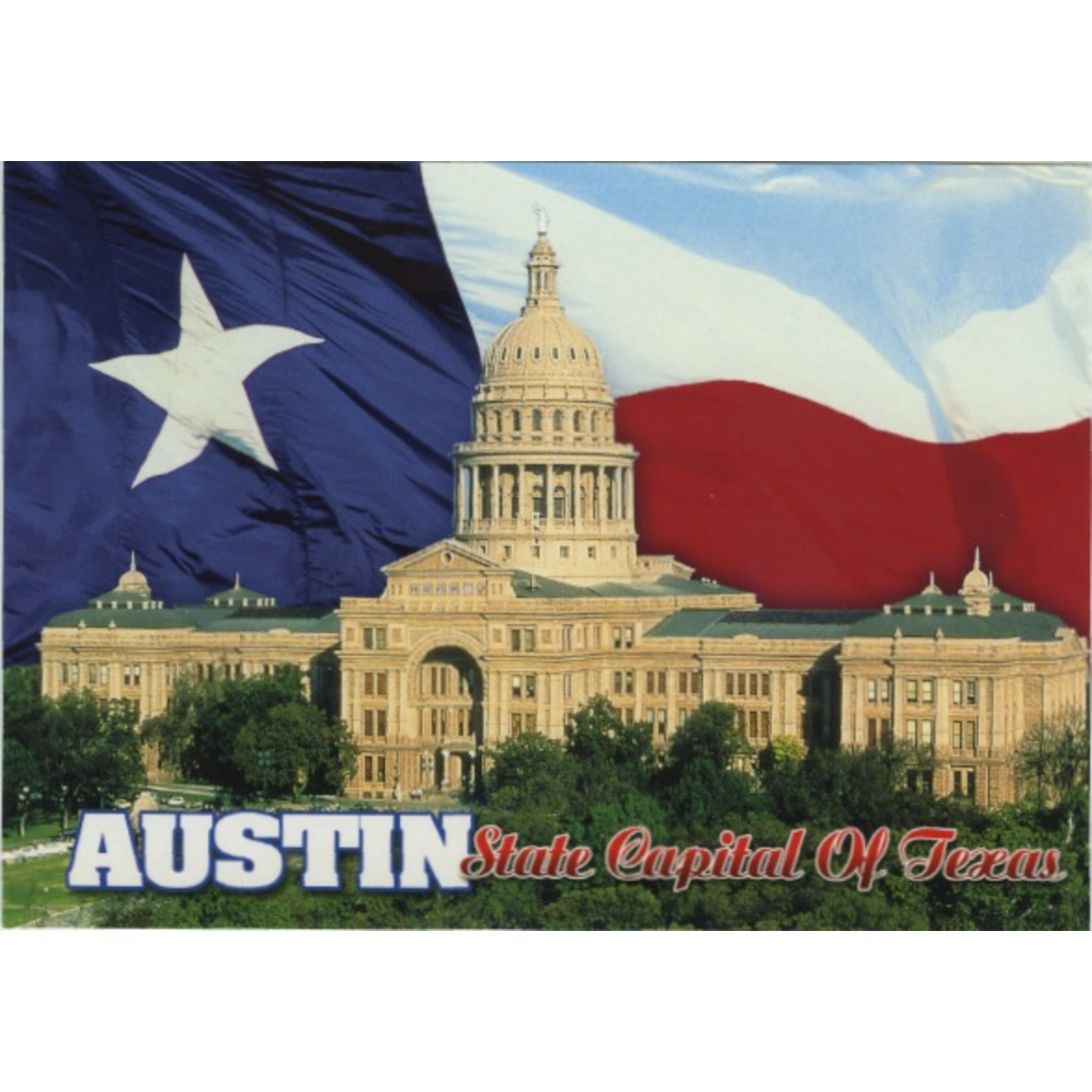 Austin Past/Present Texas Capital Flag Postcard