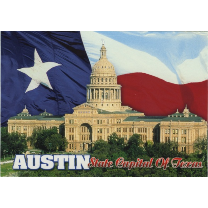 Austin Past/Present Texas Capital Flag Postcard