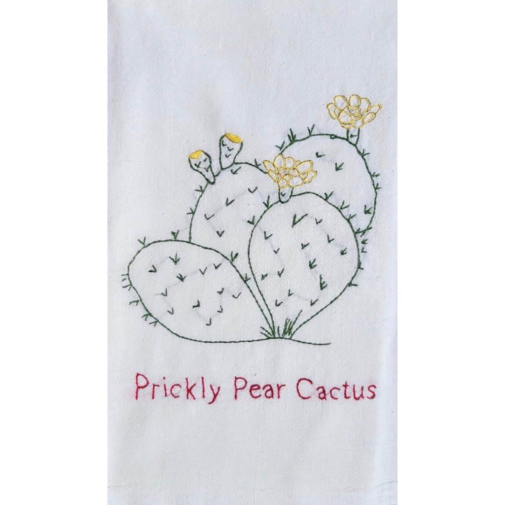 Austin & Texas Prickly Pear Cactus Embroidered Tea Towel