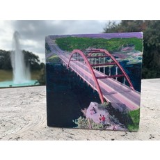 Austin & Texas Pennybacker Bridge Austin mixed media on 6x6 canvas by Jean Schuler