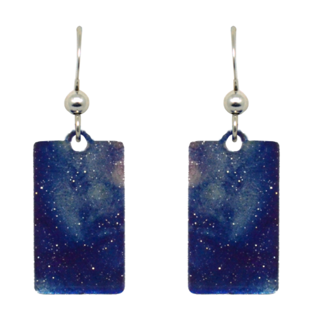 Blue Water Color Rectangle Earrings