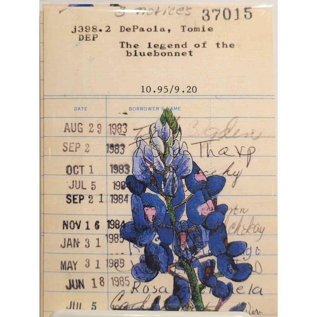Lady Bird Johnson Bluebonnets on Library Card notecards s/4