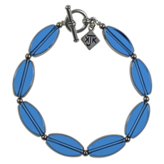 Silver Edged Blue Glass Ellipse Bracelet