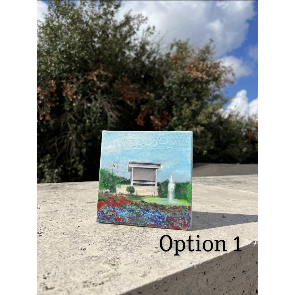 All the Way with LBJ LBJ Library mixed media on 6x6 canvas Jean Schuler