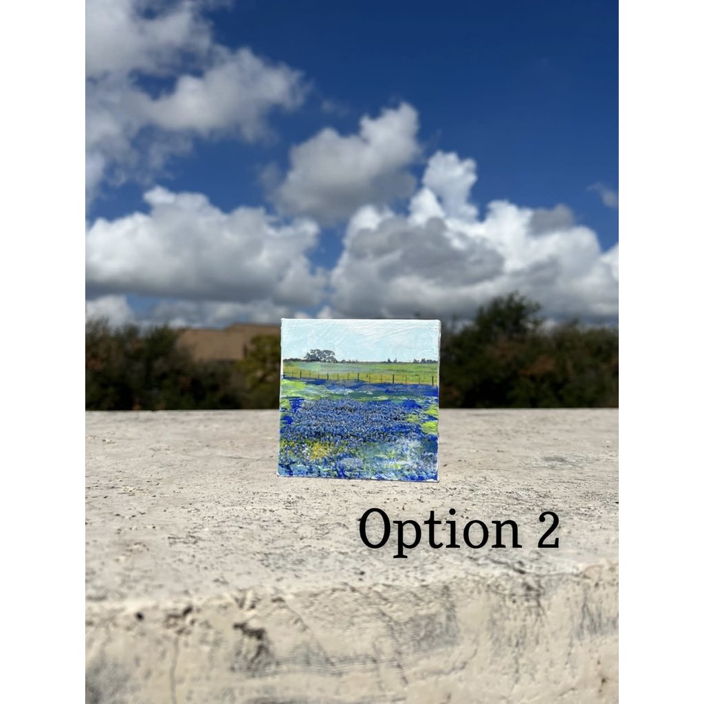 Austin & Texas Bluebonnet Fields mixed media on 4x4 canvas Jean Schuler