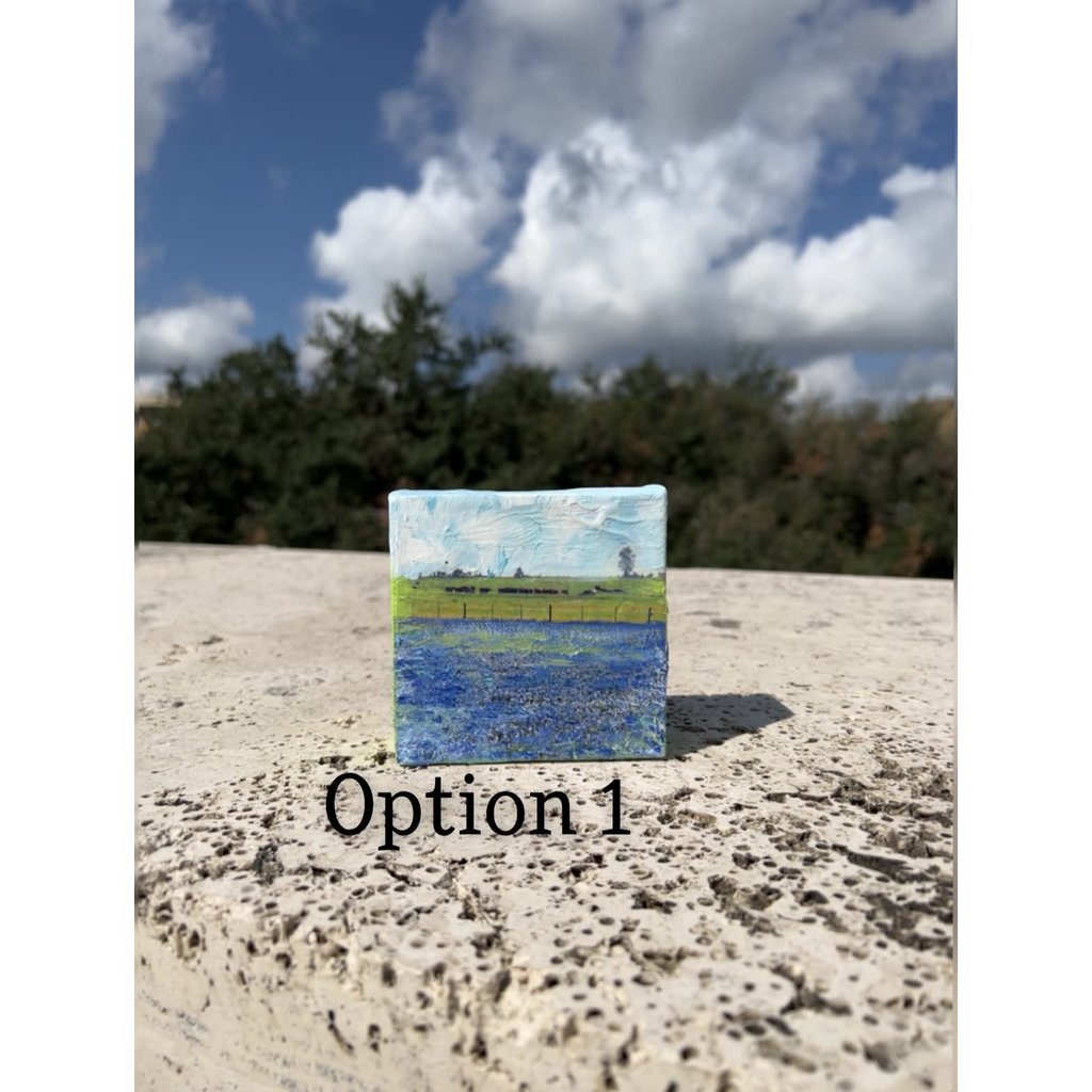 Austin & Texas Bluebonnet Fields mixed media on 4x4 canvas Jean Schuler