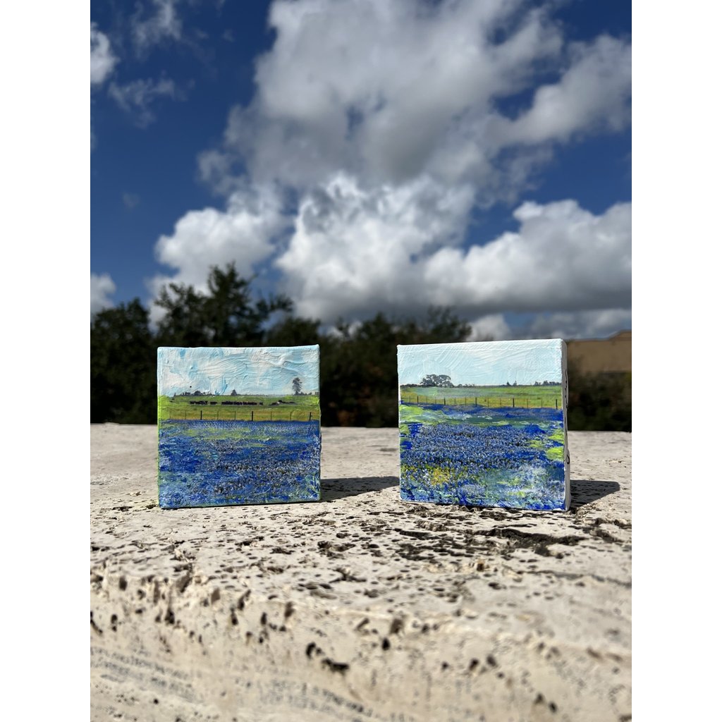 Austin & Texas Bluebonnet Fields mixed media on 4x4 canvas Jean Schuler