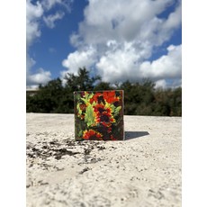 Austin & Texas Indian Blanket flower mixed media on 4x4 canvas Jean Schuler