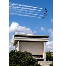 All the Way with LBJ Thunderbirds fly over LBJ Library postcard