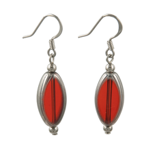 Silver Edged Ellipse Red Glass Earring