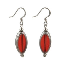 Silver Edged Ellipse Red Glass Earring