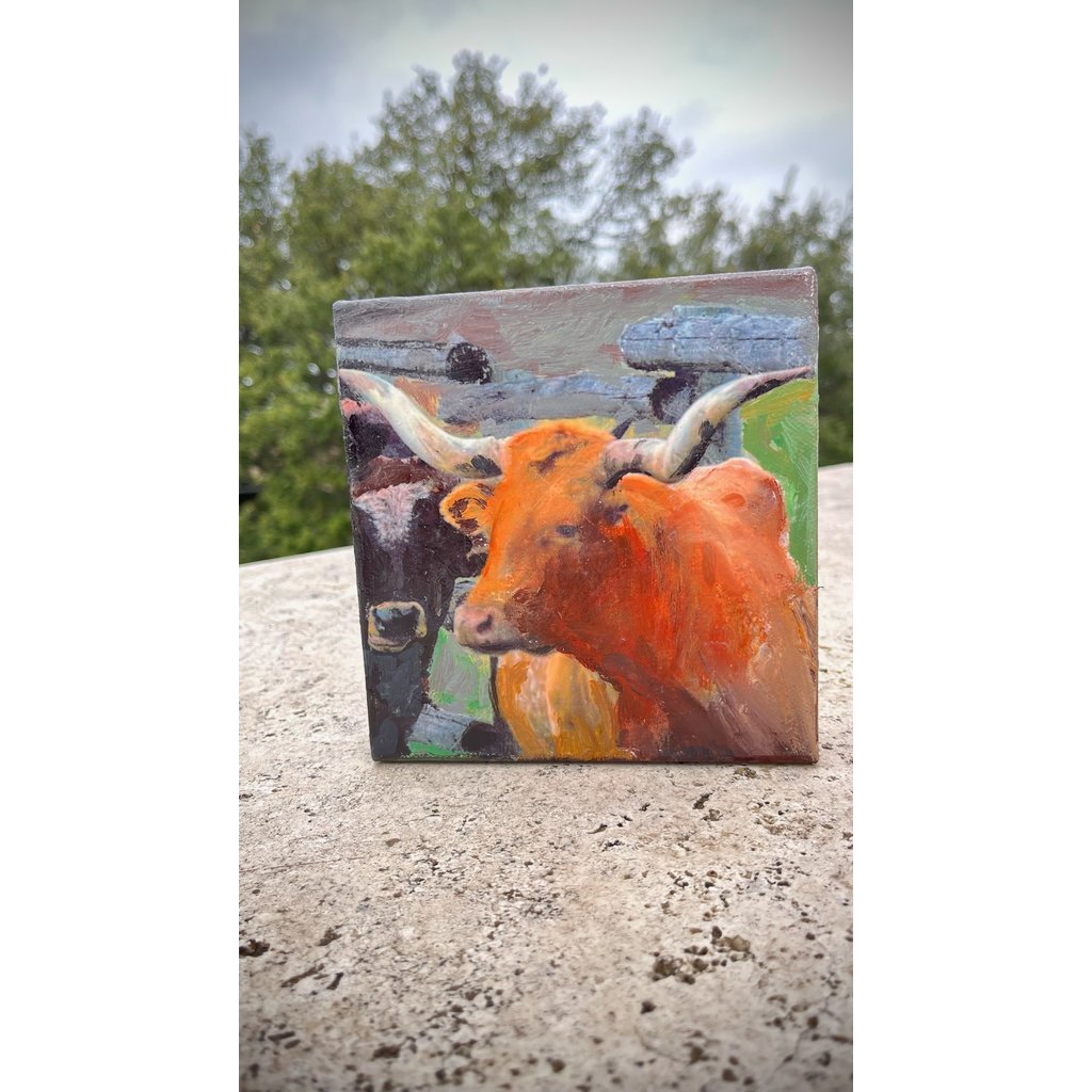 Longhorn mixed media on 6x6 Canvas Jean Schuler - The Store at LBJ