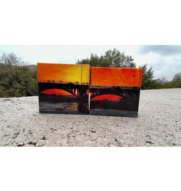 Austin & Texas Bat Bridge mixed media on 4x4 canvas Jean Schuler