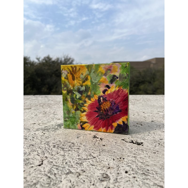 Austin & Texas Indian Blanket mixed media on 6x6 canvas Jean Schuler