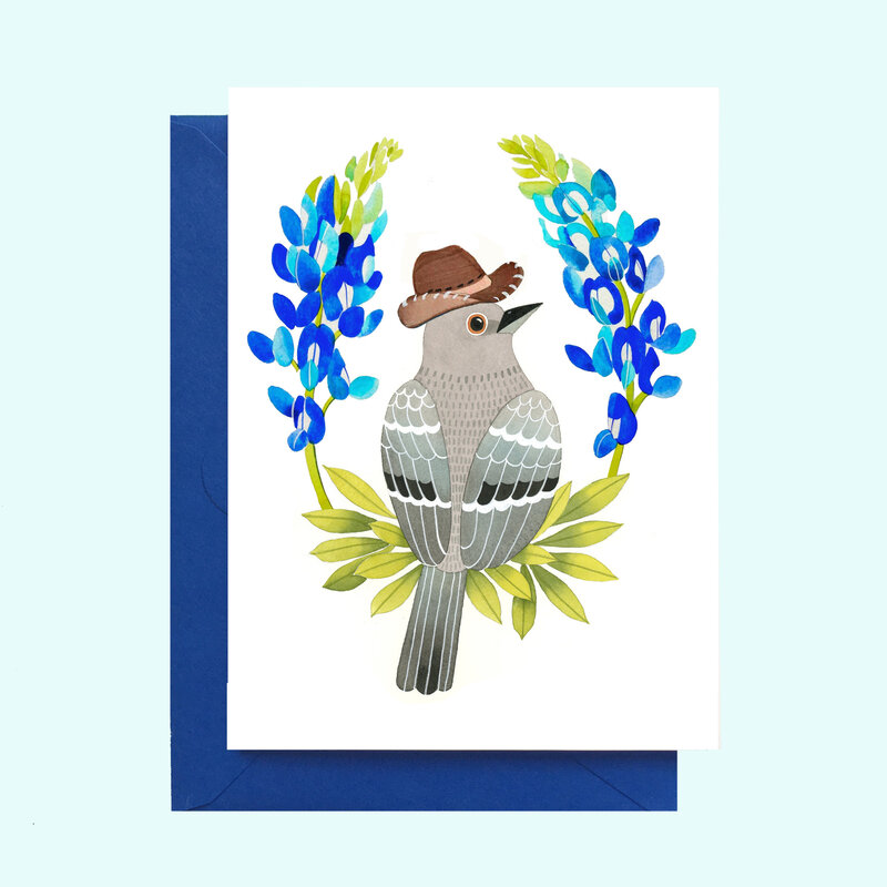 Austin & Texas Mockingbird & Bluebonnet Blank Card