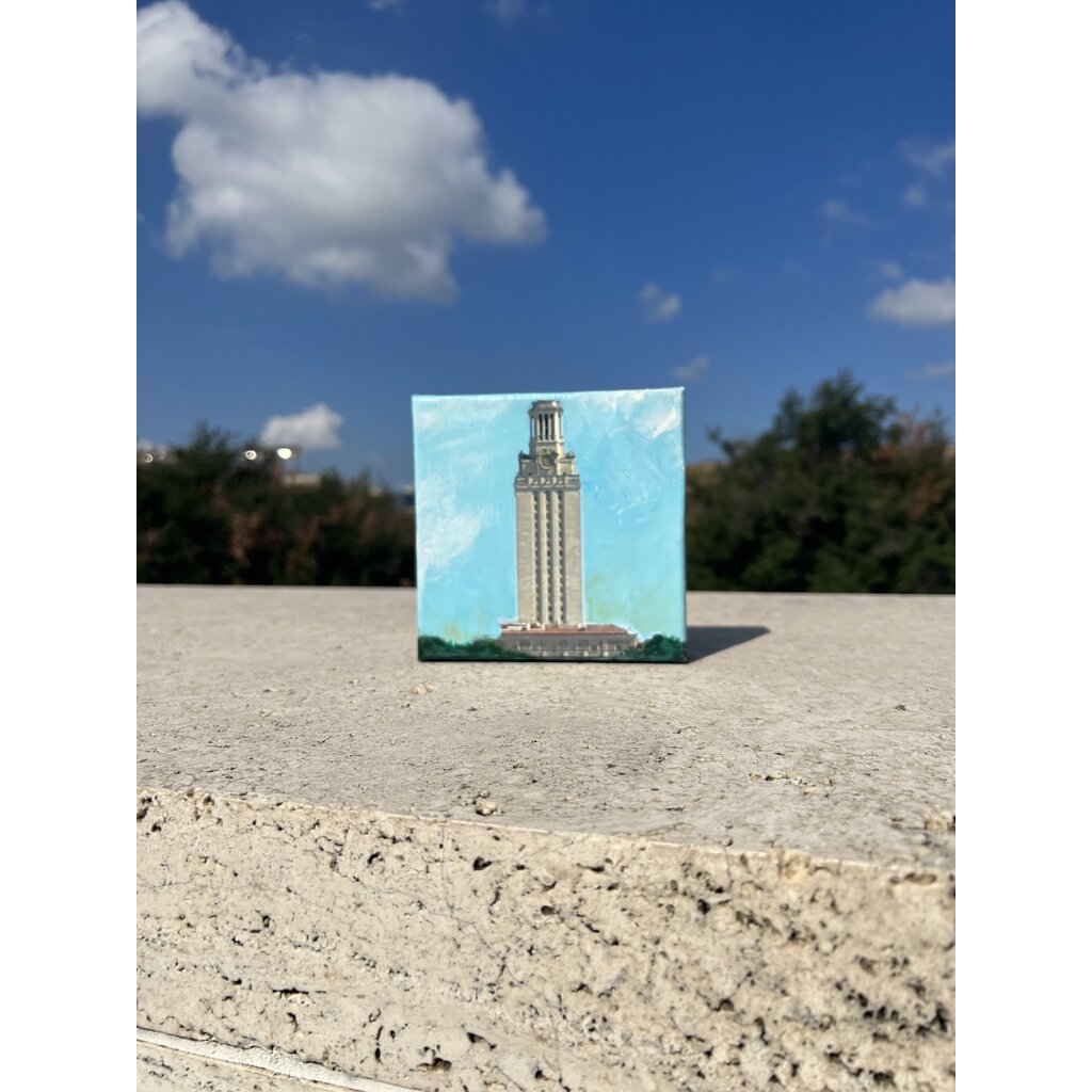 Austin & Texas UT Tower mixed media on 6x6 Canvas Jean Schuler