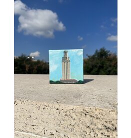 Austin & Texas UT Tower mixed media on 6x6 Canvas Jean Schuler