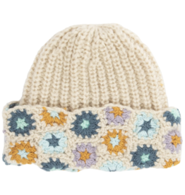 sale-Crochet Beanie Pastel Floral Cuff