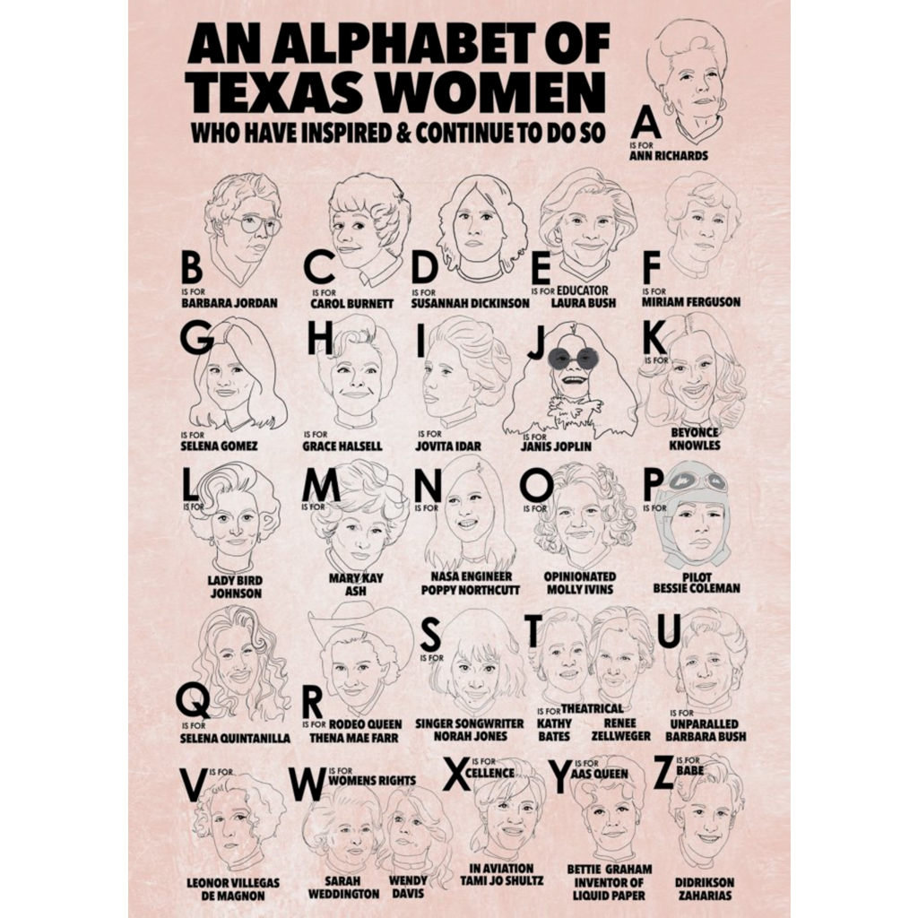 Alphabet of Texas  Women 8x10 print/11x14 matted