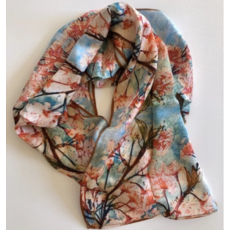 Lady Bird Johnson Cherry Blossoms Satin Silk Scarf 10x70